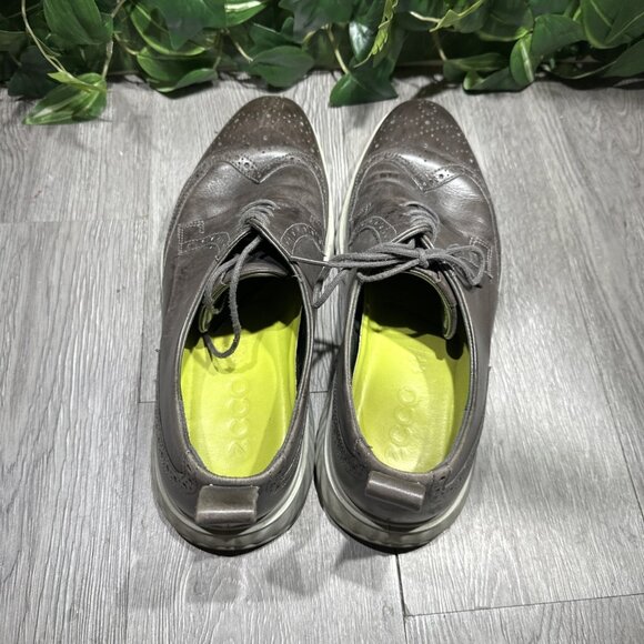 Ecco Wingtip Oxford Shoe Mens Size 12 ST.1 Hybrid Lite Black Comfort Dress Shoe